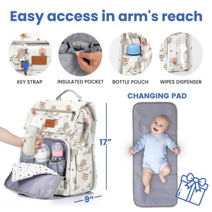PILLANI Baby Diaper Bag Backpack - Large Waterproof Travel Diaper Bag for Boys & Girls, 16 Organizer Pockets with Changing Pad, Insulated Bottle Pockets & Stroller Straps, Baby Shower Gifts, Dinosaur