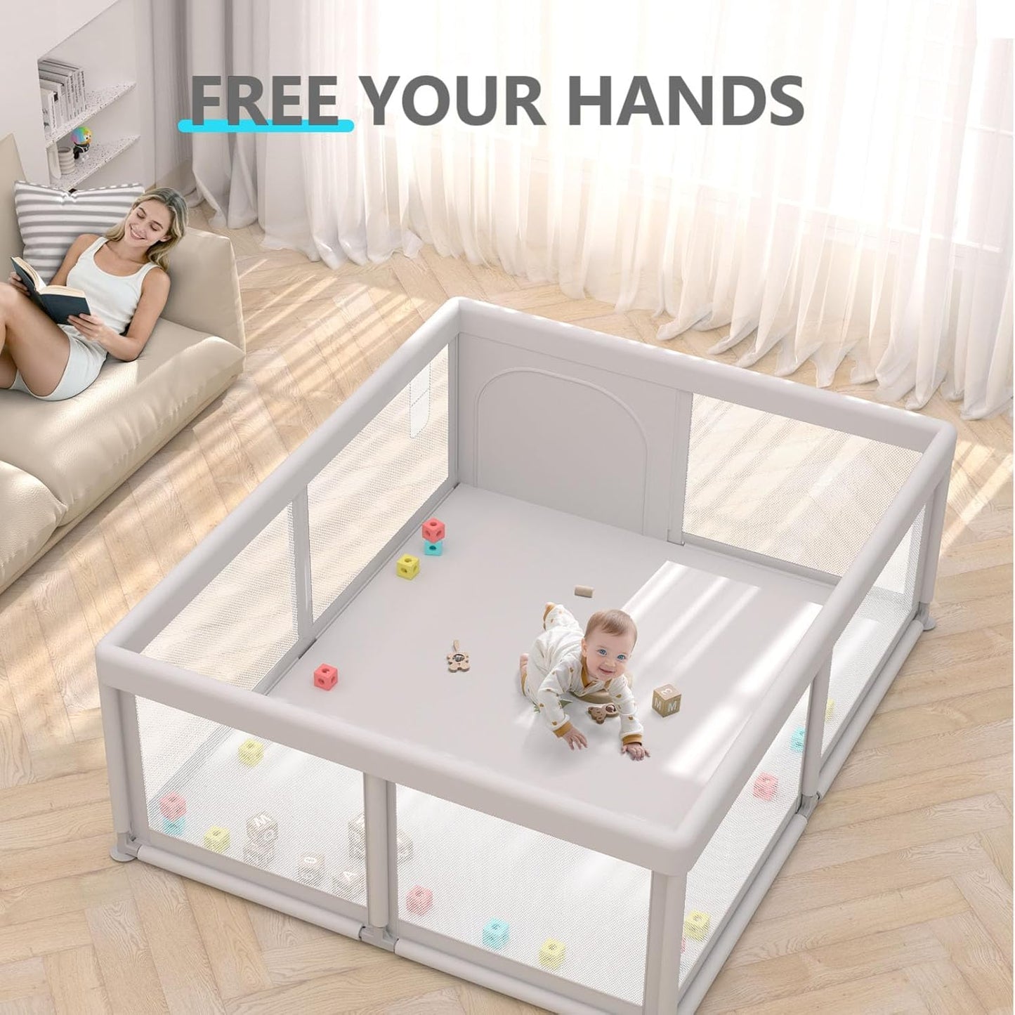 Hiaksedt Baby Playpen 50x50 Inch, Play Pens for Babies and Toddlers Baby Fence Play Yards for Indoor & Outdoor with Breathable Mesh Anti-Fall Playpen