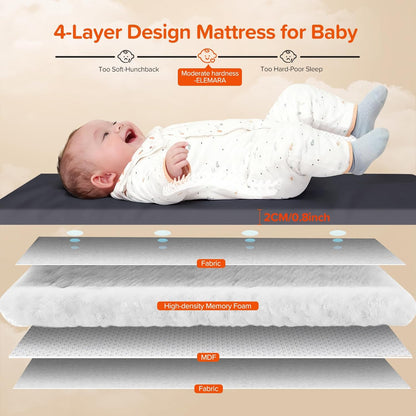 ELEMARA Wide Baby Bassinet Bedside with Diaper Changer,Long Next to Bed Crib with Mattress,Sheet,Music, Playpen Travel Bed with Storage (3 in 1 Baby Bassinet, 3 in 1 Full)
