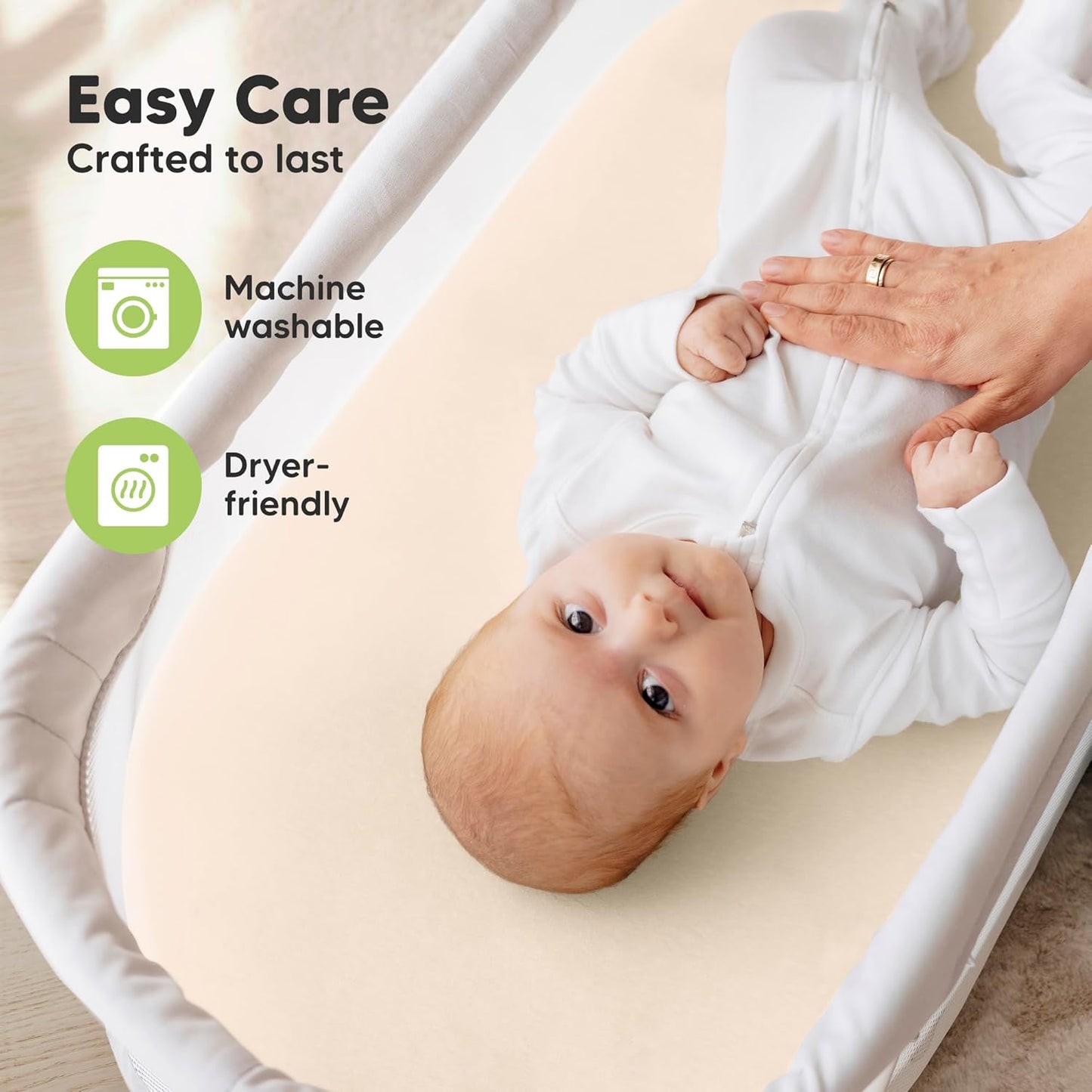 2-Pack Organic Bassinet Sheets for Girls, Boys - 100% Cotton Bassinet Mattress Sheets Compatible with Halo Bassinest Swivel Sleeper, Graco, Baby Delight, Chicco, Unisex Fitted Bassinet Sheets (Elly)