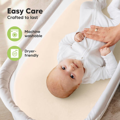 2-Pack Organic Bassinet Sheets for Girls, Boys - 100% Cotton Bassinet Mattress Sheets Compatible with Halo Bassinest Swivel Sleeper, Graco, Baby Delight, Chicco, Unisex Fitted Bassinet Sheets (Elly)
