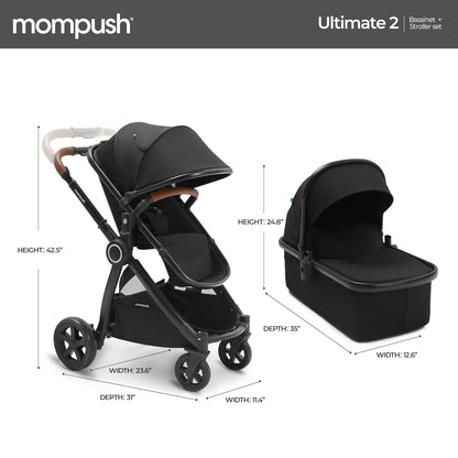 Mompush Ultimate2 Baby Stroller, Premium Convertible Full-Size Stroller for Toddler, Reversible Seat with One Hand Recline Adjustment, Car Seat Adapter Included