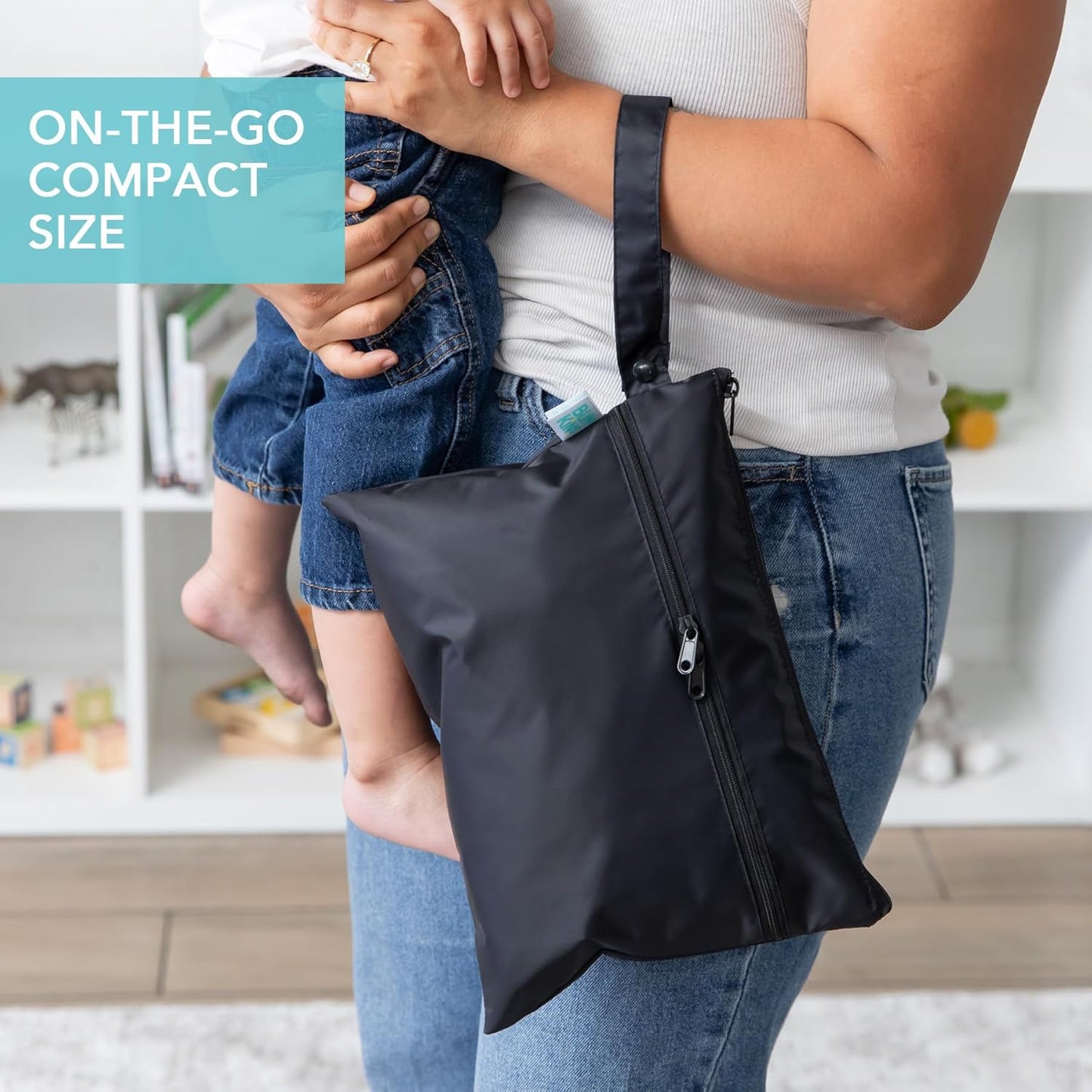 Bumkins Roamio Waterproof Wet Bag for Baby, Travel, Swim Suit, Cloth Diapers, Pump Parts, Pool, Beach, Gym Clothes, Toiletry, Hook to Stroller, Daycare, Zip Reusable Wetdry Packing Pouch, Multi Check - Colors A