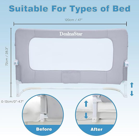 Bed Rail for Toddlers,Foldable Baby Bed Rail-47in/120cm Height Adjustable Safety Guard for Kids, Universal Fit Twin/Full/King/Queen Beds.