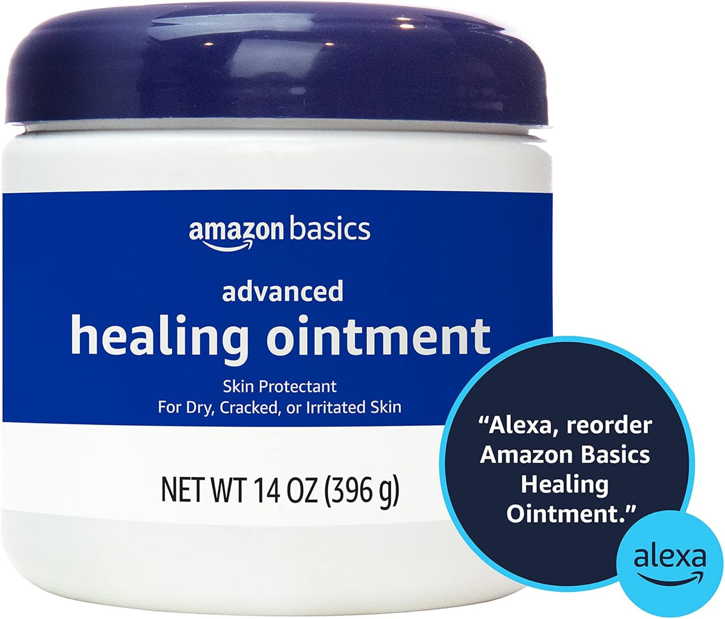 Amazon Basics Healing Ointment & Skin Protectant for Dry & Cracked Skin, Chapped Lips, Minor Cuts and Scrapes, Moisturizing Barrier Cream, Fragrance Free, 14 oz, 1-Pack