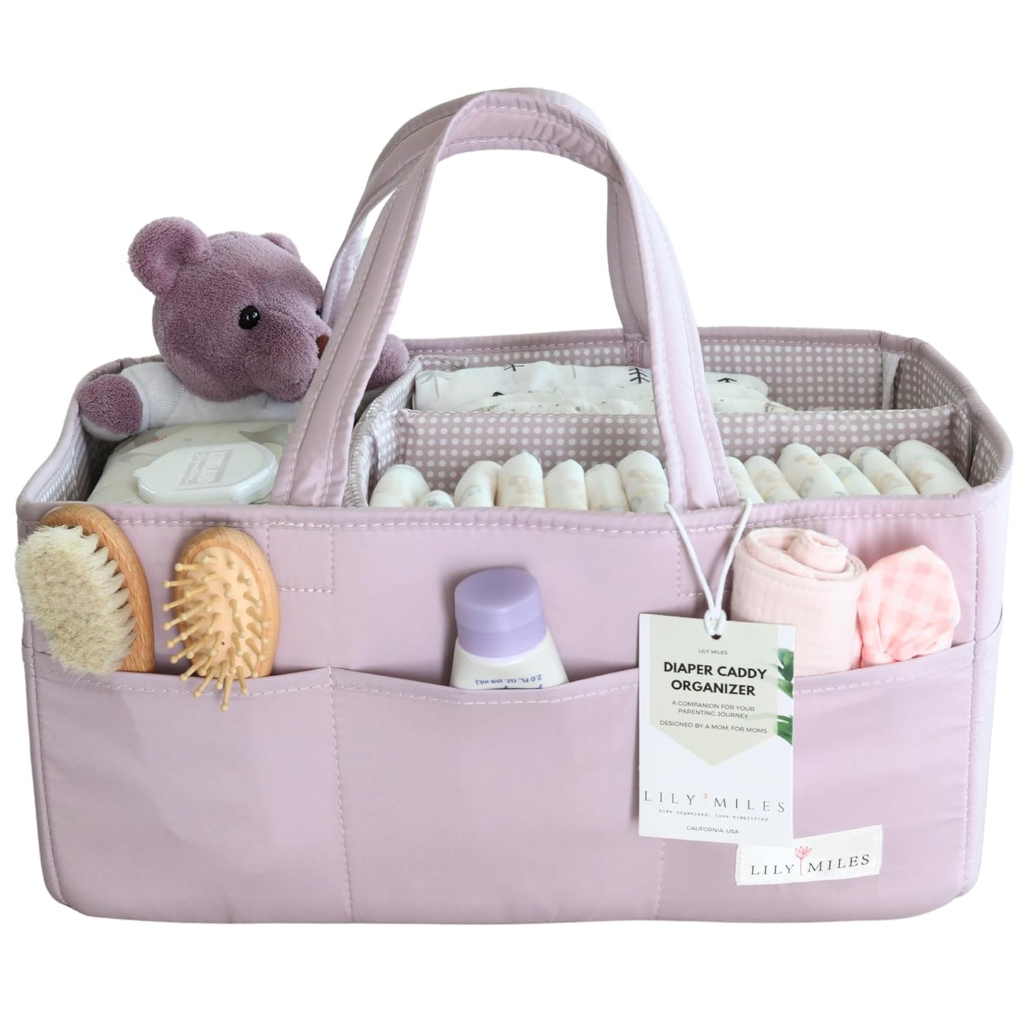 Lily Miles Baby Diaper Caddy Organizer - Large Tote Bag for Newborn essentials Boy or Girl - Baby Shower Basket - Nursery Must Haves - Registry Favorites - Newborn Caddie Car Organizer