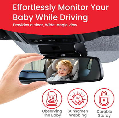 Baby Car Mirror, Safety Car Seat Mirror for Rear Facing Infant, Clear Wide View, Easily Observe the Baby Move, Secure, Shatterproof, Easy Install, Perfect (Black)