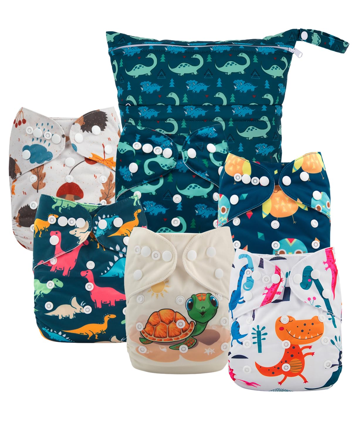 babygoal Cloth Diaper Covers 6 Pack with Wet Bag for Fitted Diapers and Prefolds with Double Gussets, Adjustable and Reusable for Baby Boys and Girls