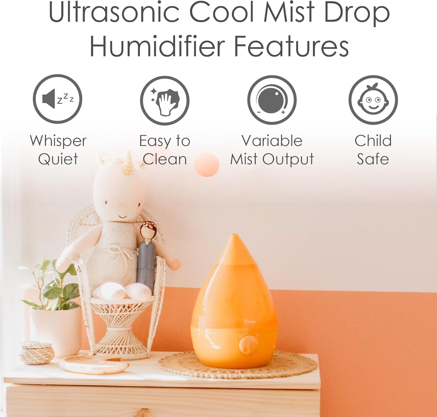Crane Ultrasonic Cool Mist Humidifier for Bedroom, Baby Nursery, Kids Room, Plants, or Office, Large 1 Gallon Tank, Filter Optional, Clear and White