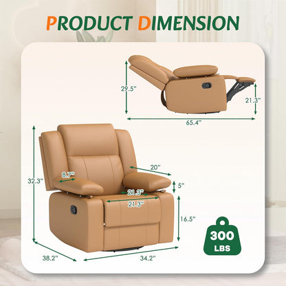 AILEEKISS Nursery Glider Recliner Chair with Adjustable Armrests, Swivel Rocking Recliner for Breastfeeding Moms, 360° Swivel, 30° Rocking, 90°-160° Recline, Easy-Clean Nursery Chair(White)