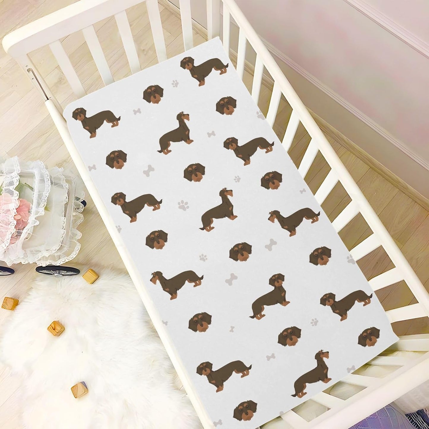 Fitted Crib Sheets White Bears with Clouds Stretchy Portable Playard Sheets for Baby Toddler, Breathable Soft Mini Crib Mattress 39 x 27 in for Boys and Girls