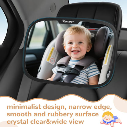 Rear Facing Baby Car Mirror, Safety Fixed Headrest Baby Car Mirror with Wide Clear View, Shatterproof, 360° Rotation, Crash Tested and Certified