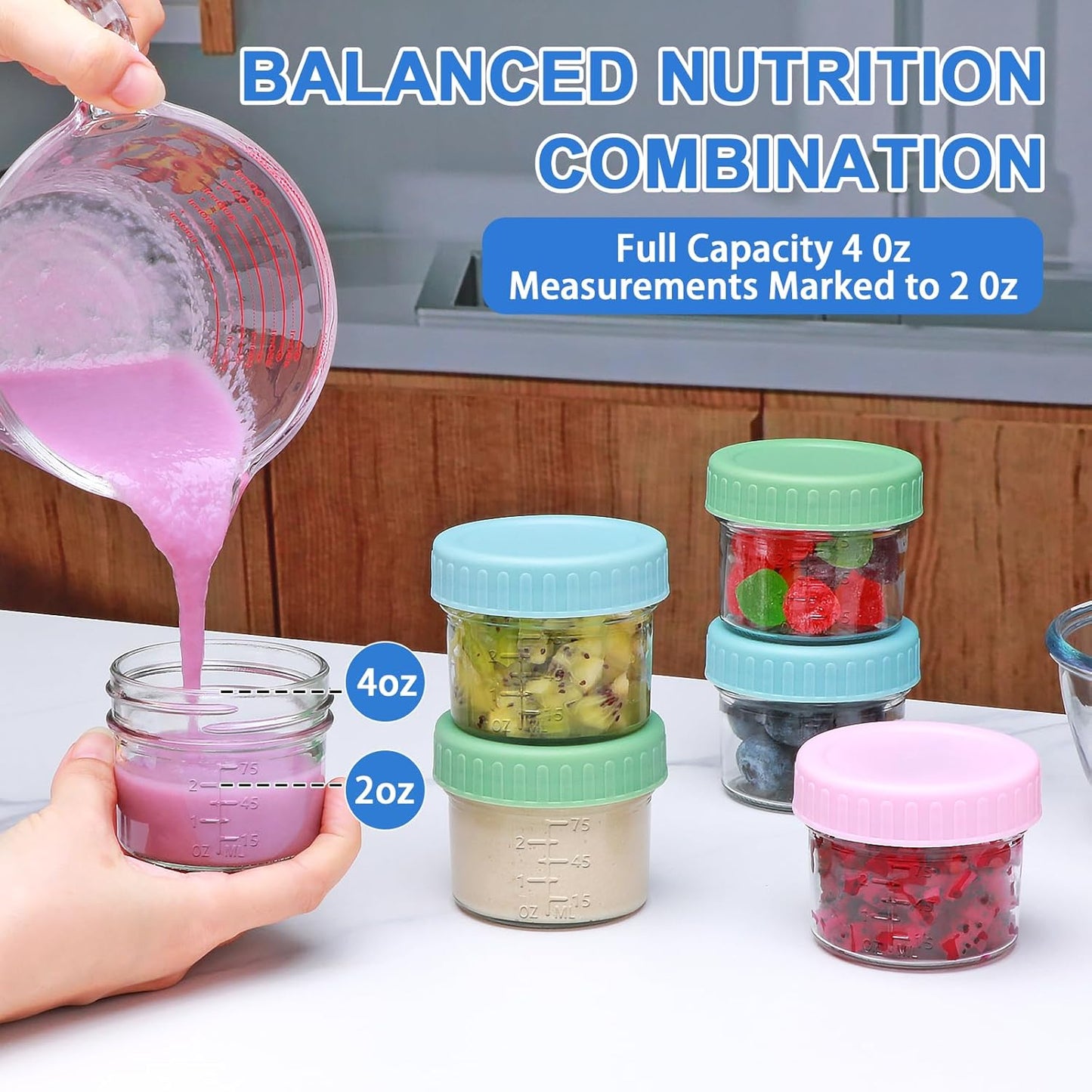 Accguan 16 Pack Glass Baby Food Storage Containers, 4 oz Baby Food Jars with Lids, Baby Food Maker for Microwave & Dishwasher Freezer Safe,BPA Free