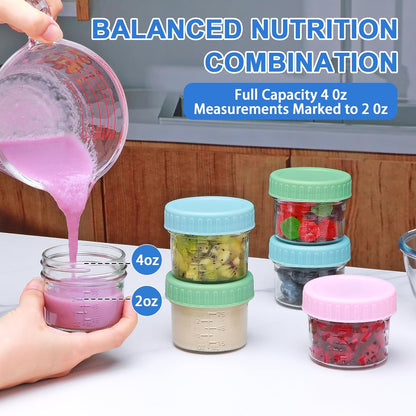 Accguan 16 Pack Glass Baby Food Storage Containers, 4 oz Baby Food Jars with Lids, Baby Food Maker for Microwave & Dishwasher Freezer Safe,BPA Free