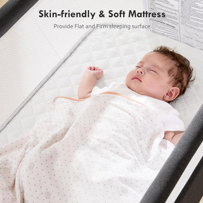 Bassinet Bedside Sleeper - All-Mesh Design, Portable Bedside Bassinet for Baby with Washable Mattress, 5 Adjustable Heights（Beige）