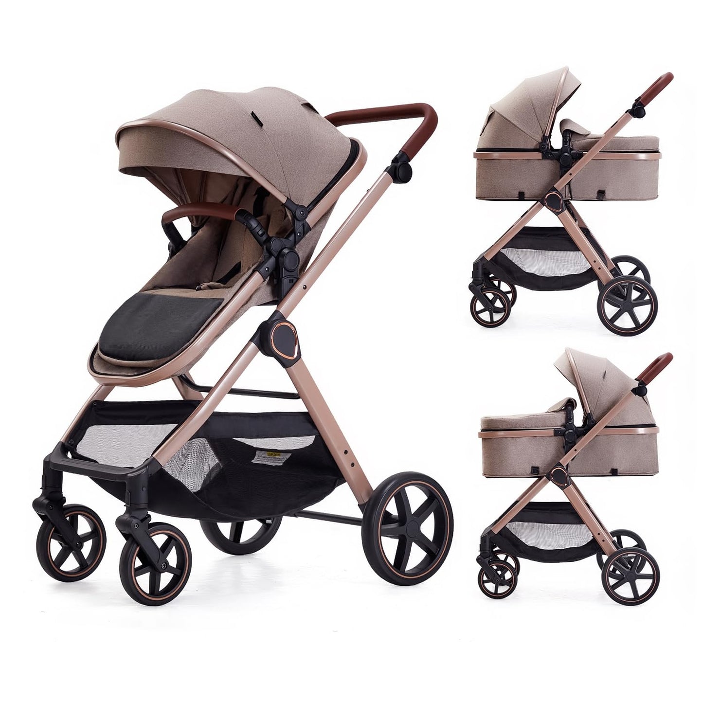 Lortsybab 2 in 1 Baby Stroller, Newborn Infant Toddler Convertible Pram Stroller for 0-36 Months Old Babies (Grey)
