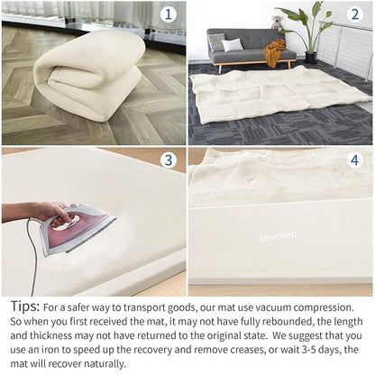 Extra Large 79"x118" Baby Activity Play Mat for Floor, 1.3" Thick Elasti Foam for Tummy Time & Crawling, Non-Slip Nursery Rug for Infants, Toddlers & Kids, Tatami Style Mat for Yoga, Living Room, Classroom & Playroom(Cream)
