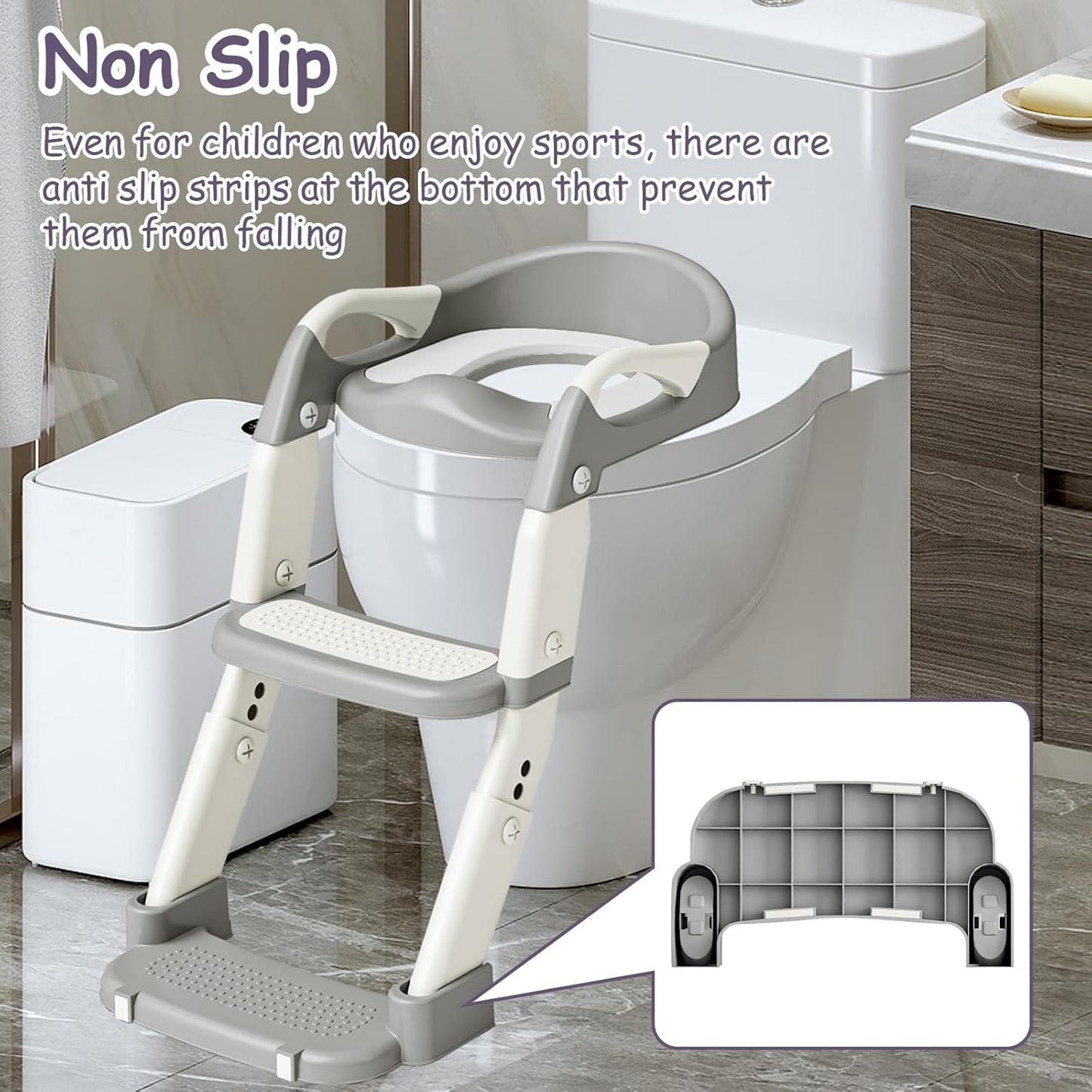 3-in-1 Potty Training Seat with Ladder Toddler Toilet Ladder Kid’s Toilet Chair for Little Boys Girls, with Urinals, Toddler Anti-Slip Step Stool Ladder and Splash Guard - Grey
