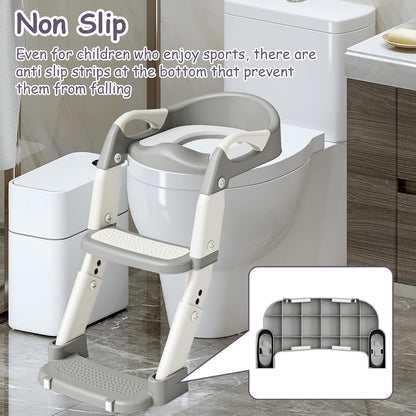3-in-1 Potty Training Seat with Ladder Toddler Toilet Ladder Kid’s Toilet Chair for Little Boys Girls, with Urinals, Toddler Anti-Slip Step Stool Ladder and Splash Guard - Grey