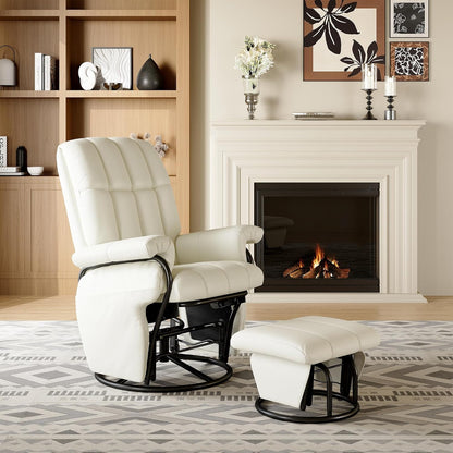 AODAILIHB 360° Swivel Glider Recliner with Ottoman, Nursing Glider Rocking Chair with Foot Rest & 2 Side Pockets for Nursery, Living Room, Bedroom, Office, White