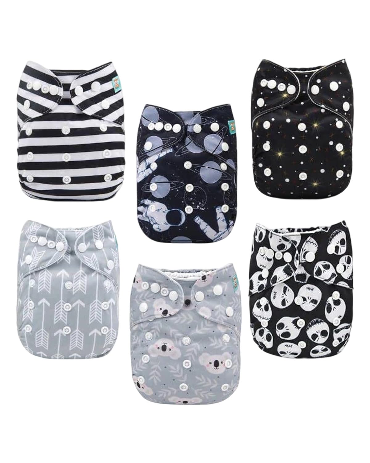 ALVABABY Baby Cloth Diapers 6 Pack with 12 Inserts Cloth Diaper Covers Adjustable Washable Reusable for Baby Girls and Boys