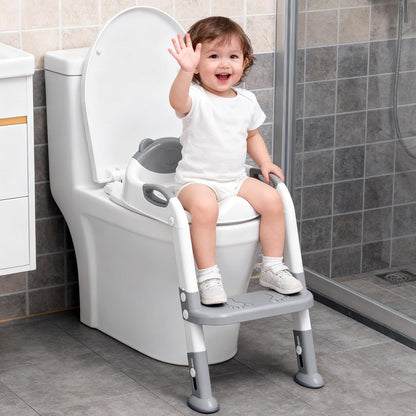 Potty Training Seat, SKYROKU Upgrade Toddler Toilet Seat for Kids Boys Girls, 2 in 1 Potty Training Toilet, Splash Guard Anti-Slip Pad Step Stool,New Sector-Shape Stabilized Base (8899+Grey)