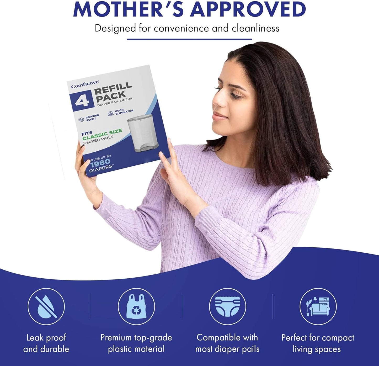 COMFICOVE Refills Compatible with DEKOR PLUS Diaper Pails | 4 Pack | Extra Thick Diaper Pail Refill Liners | Fresh Scent | Easy to Replace and Dispose of Diaper Bag | Odorless Baby Diapers Disposal