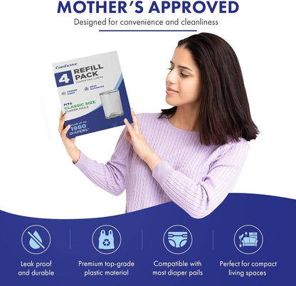 COMFICOVE Refills Compatible with DEKOR PLUS Diaper Pails | 4 Pack | Extra Thick Diaper Pail Refill Liners | Fresh Scent | Easy to Replace and Dispose of Diaper Bag | Odorless Baby Diapers Disposal