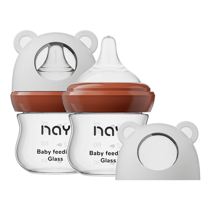 yanyoyo Natural Glass Baby Bottle for Breastfeeding Babies, 5.4oz Anti-Colic Baby Bottle with Natural Response Nipple(S), Clear, Wide Neck, 2 Pack, 1 Months+