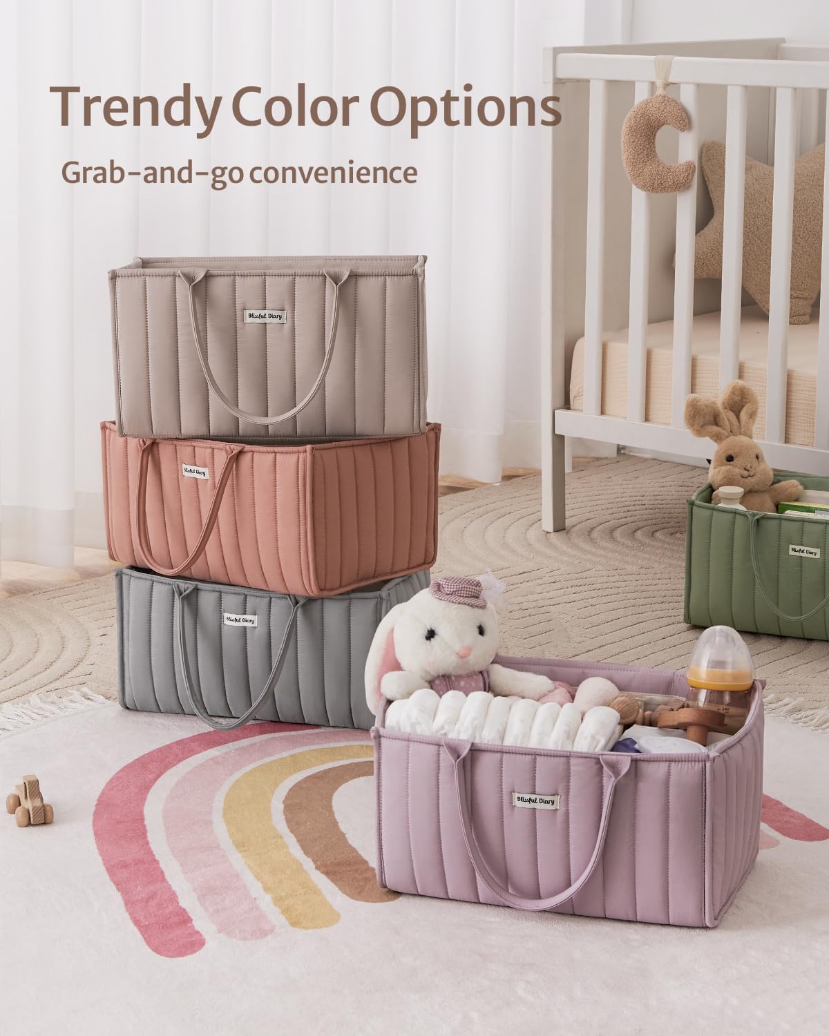Blissful Diary Baby Diaper Caddy Organizer, Stylish Storage Basket for Newborn Essentials and Diaper Station, Gift for Baby Shower and Registry Must-Have, Mocha Brown