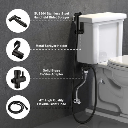 SHAMANDA Handheld Bidet Sprayer for Toilet, Stainless Steel Baby Cloth Diaper Sprayer Kit, Bathroom Toilet Bidet Attachment Set for Bathing Pets Feminine Hygiene, Matte Black BDS01-7
