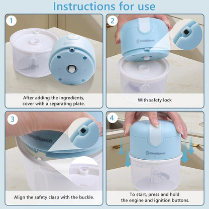 EASYSPEED Electric Garlic Chopper 1Cup, Mini USB Charging Wireless Food Processor with 304 Stainless Steel, 3 Sharp Blades, Portable Kitchen Meat Grinder for Onion, Garlic, Ginger, Baby Food