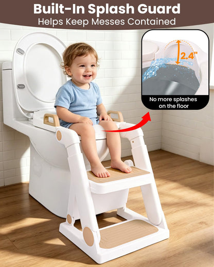 Potty Training Seat, Primlect Upgrade Ultra-Stable Toddler Toilet Seat for Kids Boys Girls, 2 in 1 Potty Training Toilet with Step Stool, Adjustable Seat and Ladder, Non-Slip Pad, Splash Guard (Grey)