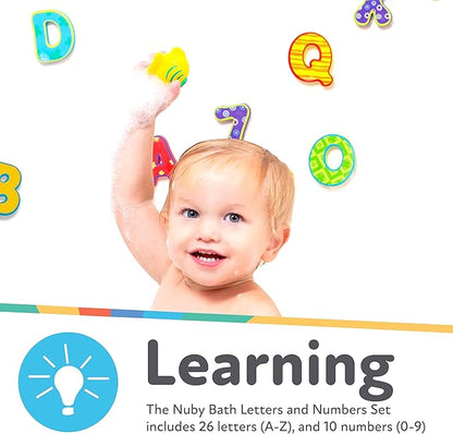 Nuby Floating Bath Tub Alphabet and Numbers Set - Soft Foam Waterproof Letters and Numbers - 36 Pieces - Educational Bath Toys for Kids - 3+ Years
