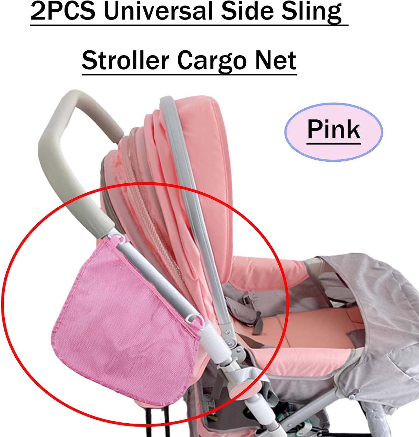 2PCS Universal Side Sling Stroller Cargo Net,Portable Storage Mesh Bag,Stroller Storage Organizer Bag,Non-Slip and Adjustable Straps Side Sling Mesh Organizer(Black)