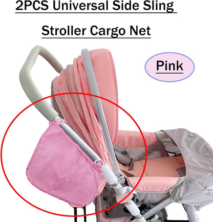 2PCS Universal Side Sling Stroller Cargo Net,Portable Storage Mesh Bag,Stroller Storage Organizer Bag,Non-Slip and Adjustable Straps Side Sling Mesh Organizer(Black)