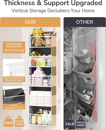 ULG 1 Pack Over Door Organizer with 5 Large and 10 Mesh Side Pockets, 44 lbs Weight Capacity Hanging Storage with Clear Window Kids Toys, Shoes, Diapers, Dark Grey, 5 Layers