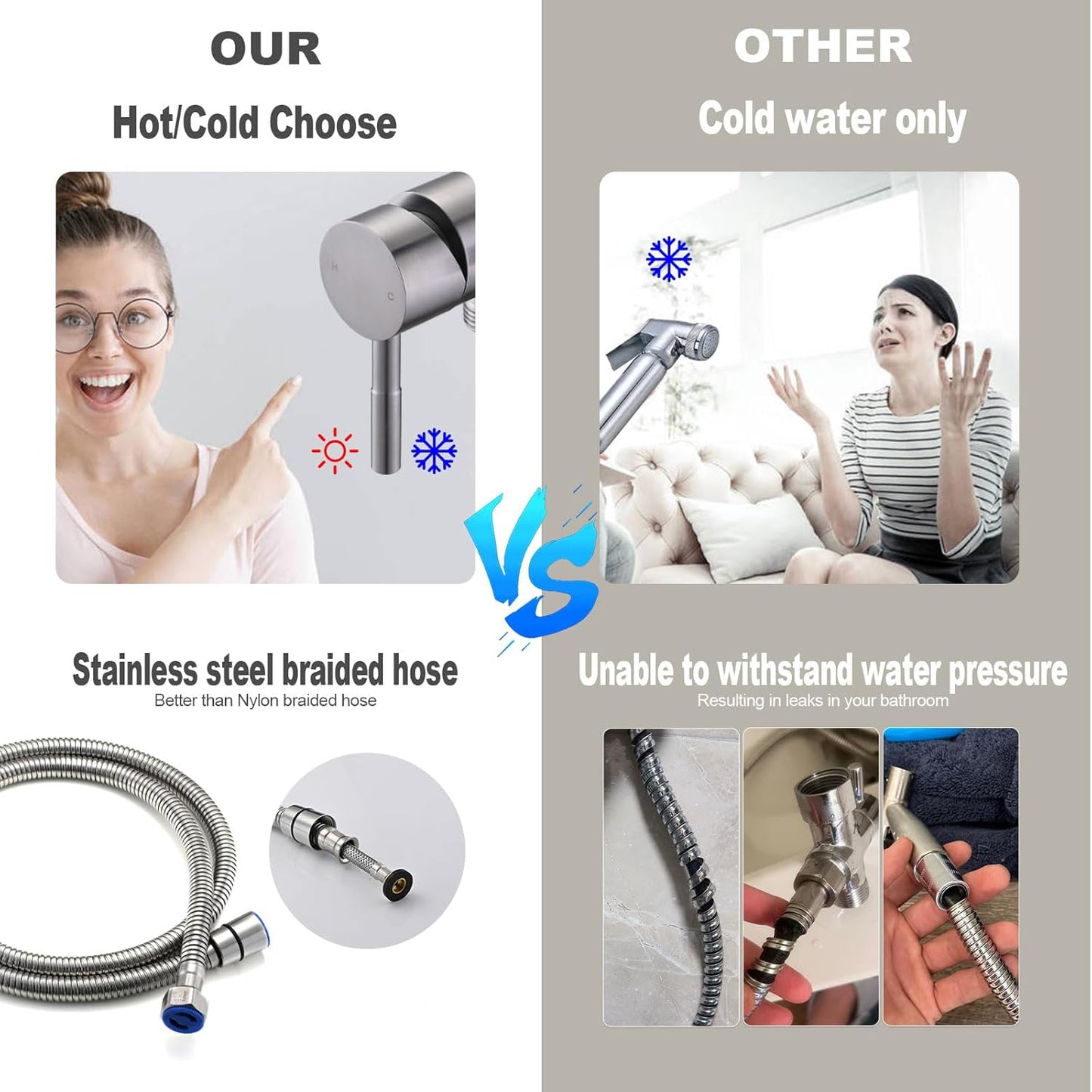 Chomely Warm Water Handheld Bidet Sprayer for Toilet, Mounted on Bathroom Vanity, Cloth Diaper Jet Sprayer Attachment for Feminine Wash, Muslim, Ducha Para Toilet, Pet Shower, Brushed Nickel