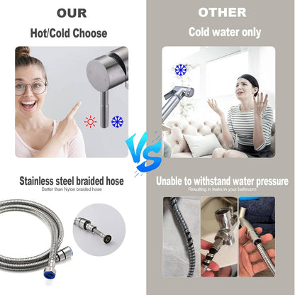 Chomely Warm Water Handheld Bidet Sprayer for Toilet, Mounted on Bathroom Vanity, Cloth Diaper Jet Sprayer Attachment for Feminine Wash, Muslim, Ducha Para Toilet, Pet Shower, Brushed Nickel