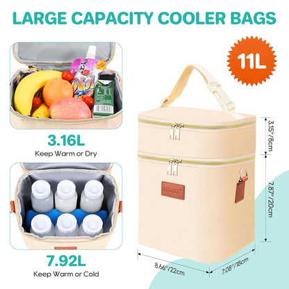 PIIOSER Breastmilk Cooler Bag with Ice Pack Fits 6 Baby Bottles Up to 9 Ounce, Insulated Baby Bottle Tote Bags, Double Layer Waterproof Leak-Proof with Shoulder Strap for Nursing & Working Mom (Grey)