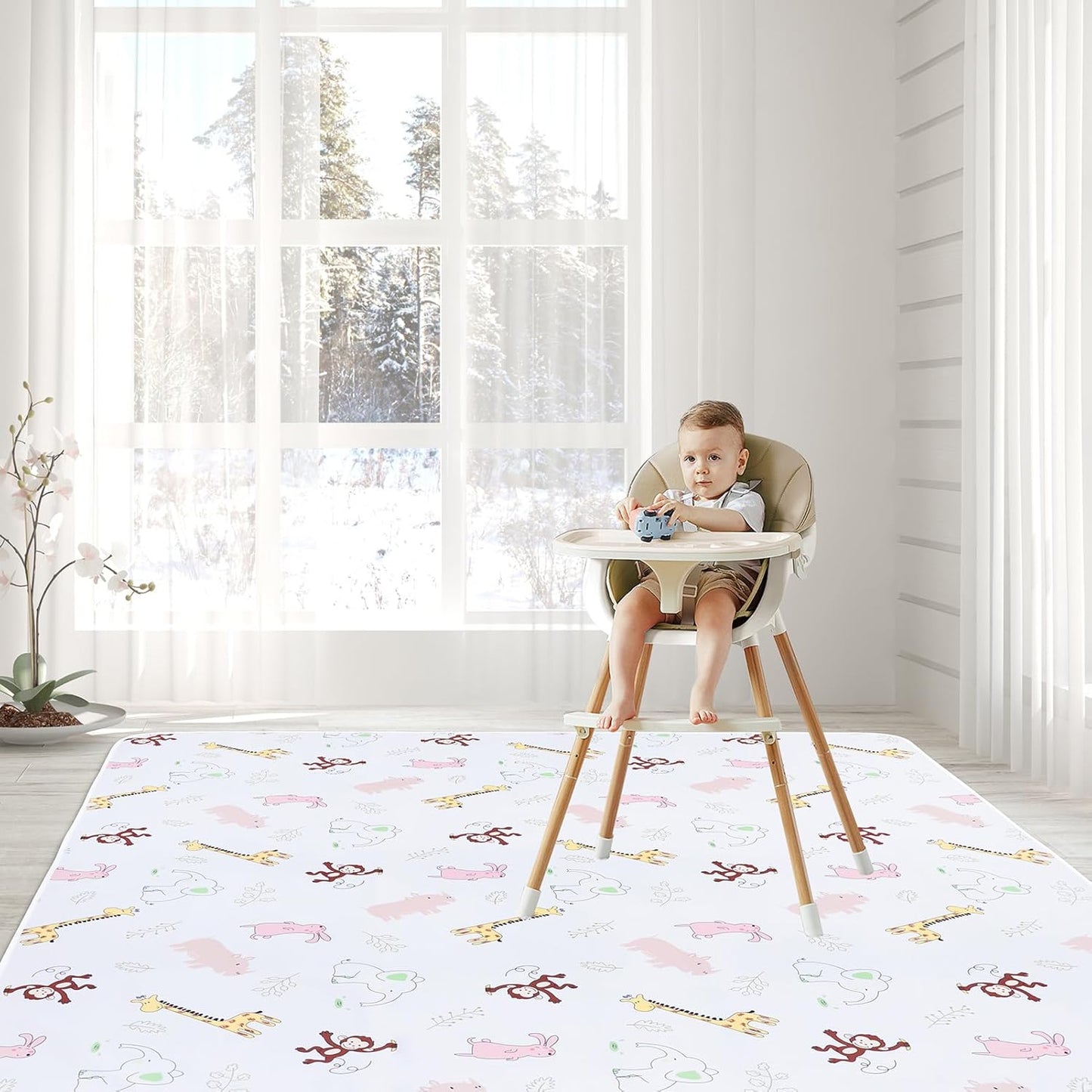 Splat Mat for Under High Chair/Arts/Crafts by CLCROBD, 51" Baby Anti-Slip Food Splash and Spill Mat for Eating Mess, Waterproof Floor Protector and Table Cloth