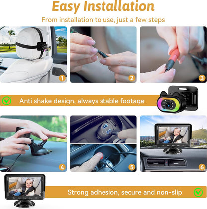 Wkzay Baby Car Camera 2-Pack – HD 1080P, 150° Wide Angle, Night Vision, Adjustable LED Light, Easy Installation, Infant Safety, Rear Seat Monitoring for Car Travel
