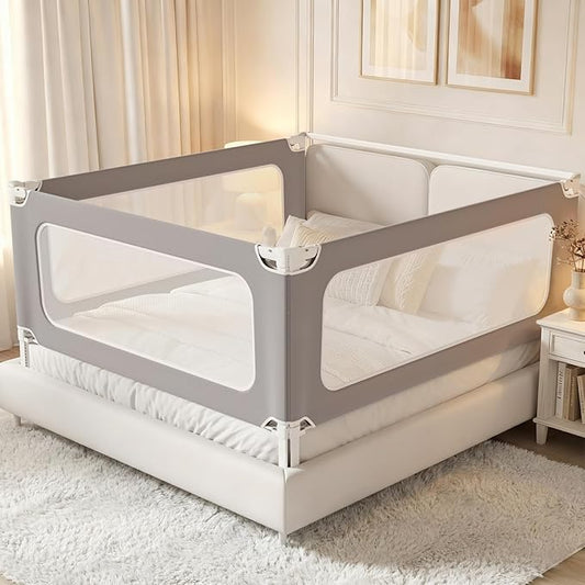 MagicFox 3 Piece Full Size Bed Rail for Toddlers, Upgraded Height Adjustable Baby Bed Rail Guard, Thickened Child Safety Bed Rails for Full Size Beds (74.8"x74.8"x54" Gray)
