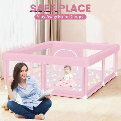 Hiaksedt Baby Playpen 50x50 Inch, Play Pens for Babies and Toddlers Baby Fence Play Yards for Indoor & Outdoor with Breathable Mesh Anti-Fall Playpen