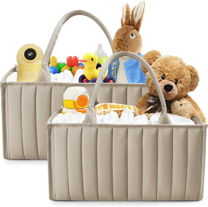 SWEET DOLPHIN 2-Pack Quilted Diaper Caddy Organizer – Premium Puffer Style Nursery Storage Bins – Water-Resistant & Wipeable Changing Table Organizer – Trendy Tote for Home & Car Travel - Mocha Brown
