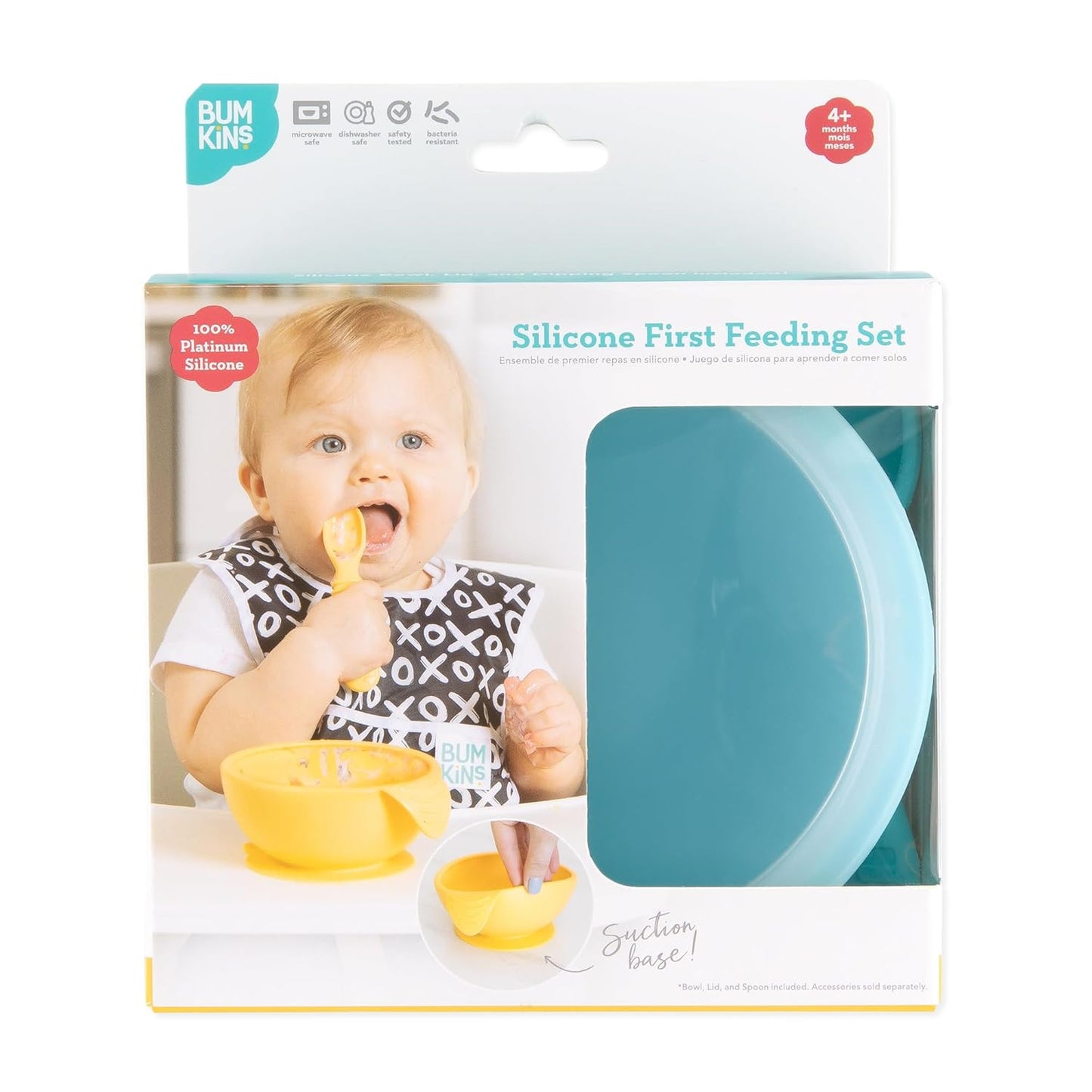 Bumkins Baby Bowl, Silicone Feeding Set with Suction for Baby and Toddler, Includes Spoon and Lid, First Feeding Set, Training Essentials for Baby Led Weaning for Babies 4 Months Up, Sage