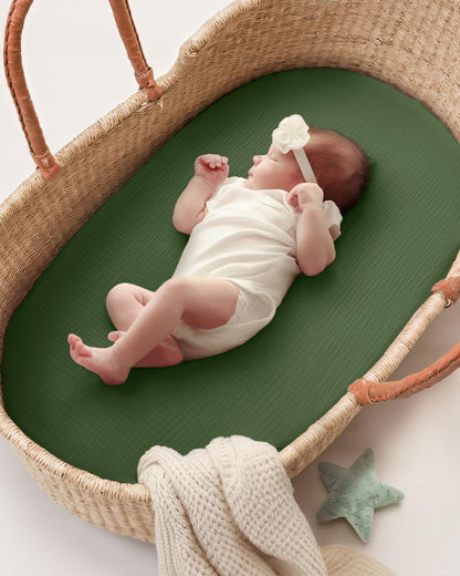 Blissful Diary Muslin Bassinet Sheets for Baby Girls Boys, Boho Soft Cotton Fitted for Oval Hourglass Rectangle Mattress, 2 Pack(Sunshine&Brown)