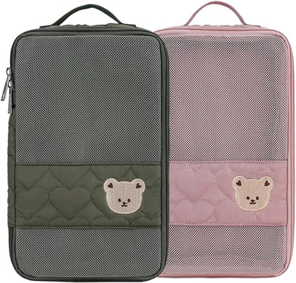 MOMIGO Baby Diaper Bag Organizer Pouches - 2 Pack Waterproof Pod Hanging Diaper Bag Cute Bear Mesh Bag Reusable, Washable or Baby Cloth Diapers