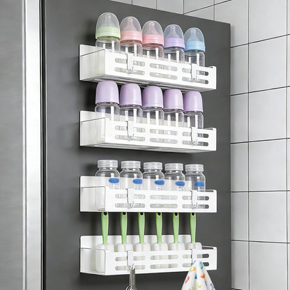 4 Pack Magnetic Baby Bottle Organizer for Refrigerator, Bottle Organizer Rack with 8 Hooks, Storage for Baby Bottles, Pacifiers, and Brushes, Also Suitable Stanley Cup Storage