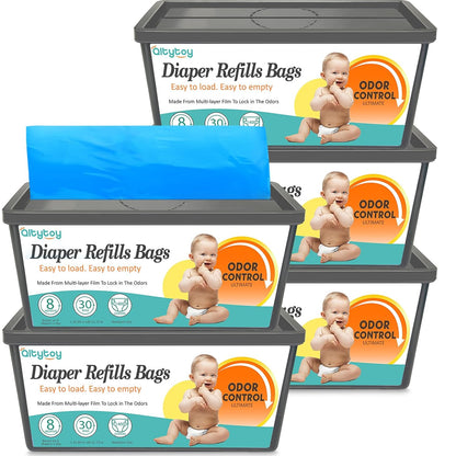 Diaper Pail Refill Bags Compatible with Diaper Genie Easy Roll Signature & Platinum Pails,5-Pack (150 Bags) Hold up to 7000 Newborn Diapers Extra Thickness Powerful Odor Control Easy to Use